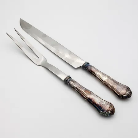 Paistiveitsi ja haarukka, kaiverrettu, Chippendale, pituus 223mm ja 255mm, 830br,  Paino: 136,1 g
