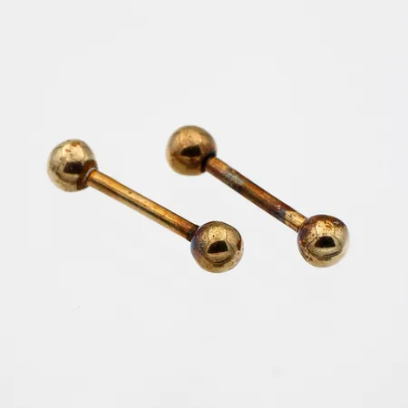 Kaksi lävistyskorua, pituudet pallojen kanssa 22,5mm, tapin leveys 1,5mm, 375,  Paino: 3,1 g