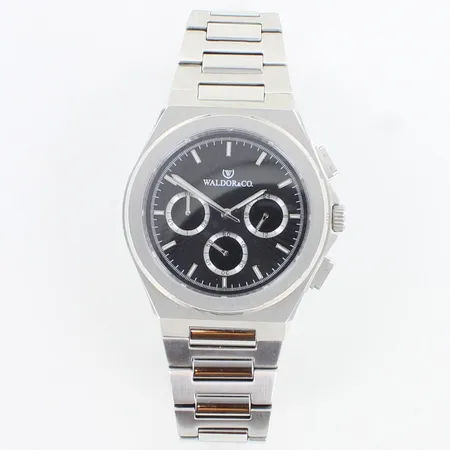 Teräsrannekello Waldor&co, inceptive 40, quartz, pientä käytön jälkeä, rungon Ø41mm, teräsrannekkeen pituus 195mm, laatikko
