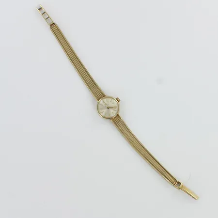 Kultarannekello Tissot, mekaaninen, kaiverrettu, lasissa naarmuja, käytön jälkiä, rungon Ø18mm, kultarannekkeen pituus 165-180mm, 585br,  Paino: 0 g