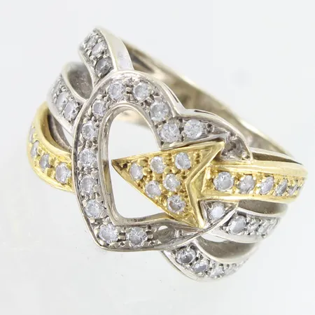 Viallinen timanttisormus 47xn.0.02ct, runko poikki, kaksi timanttia puuttuu, koko 18, 750,  Paino: 9,8 g