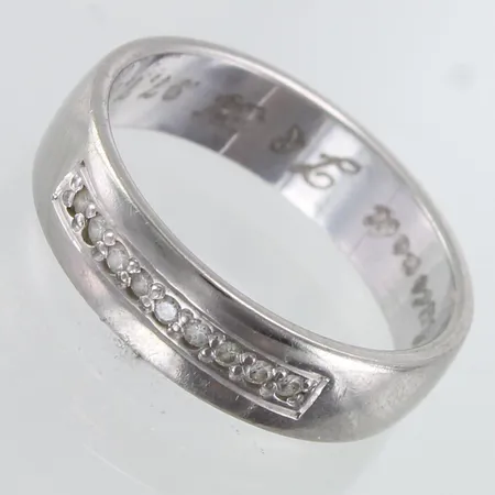 Timanttisormus 9xn.0.01ct, käytön jälkiä, kaiverrettu, koko 17, 500 palladium, 
