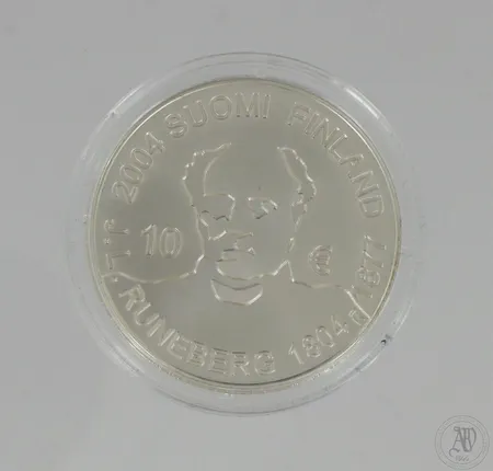 Hopeinen juhlaraha, J.L.Runeberg, 10 euroa, 925,  Paino: 27,4 g