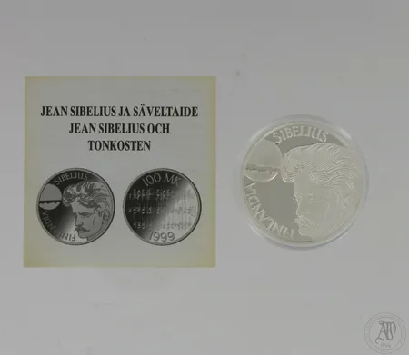 Hopeinen juhlaraha, Jean Sibelius ja säveltaide, 100 mk, 925,  Paino: 22 g
