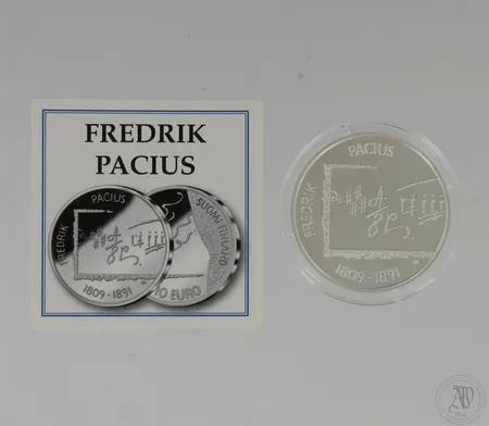 Hopeinen juhlaraha, Fredrik Pacius, 10 euroa, 925,  Paino: 25,5 g