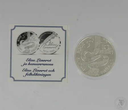 Hopeinen juhlaraha, Elias Lönnrot ja kansanrunous, 10 euroa, 925,  Paino: 27 g