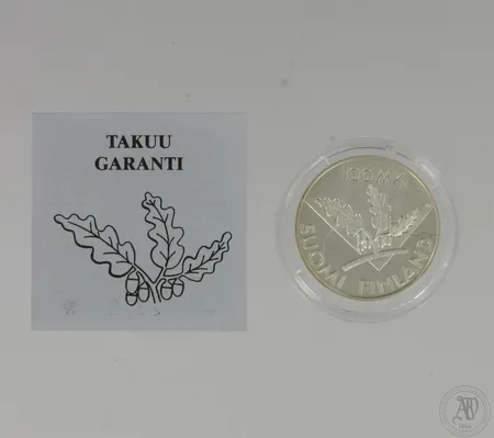 Hopeinen juhlaraha, Yhdistyneet Kansakunnat 50 vuotta, 100 mk, 925,  Paino: 24 g