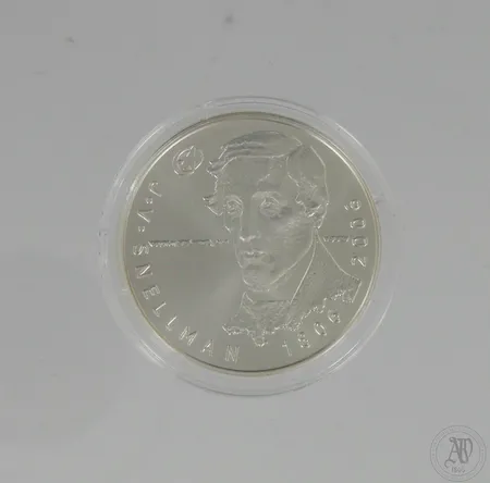 Hopeinen juhlaraha, J.V.Snellman, 10 euroa, 925,  Paino: 25,5 g