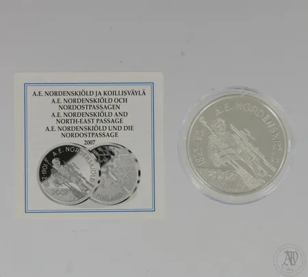 Hopeinen juhlaraha, A.E.Nordenskiöld ja Koillisväylä, 10 euroa, 925,  Paino: 25,5 g