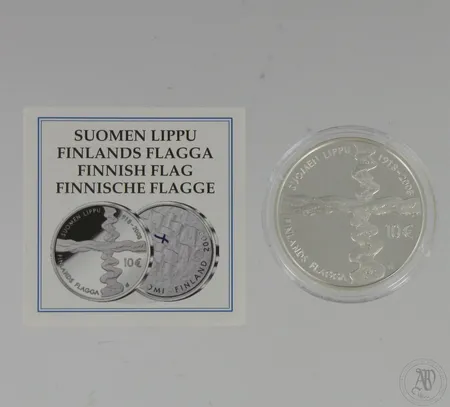 Hopeinen juhlaraha, Suomen lippu, 10 euroa, 925,  Paino: 25,5 g