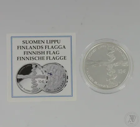 Hopeinen juhlaraha, Suomen lippu, 10 euroa, 925,  Paino: 25,5 g