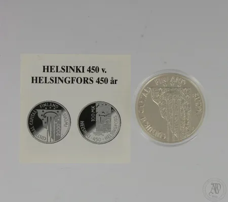 Hopeinen juhlaraha, Helsinki 450 v., 100 mk, 925,  Paino: 22 g