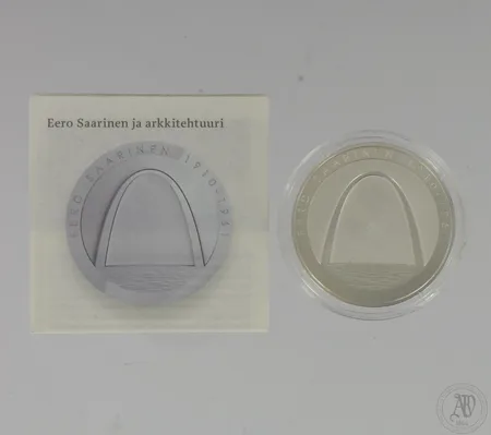 Hopeinen juhlaraha, Eero Saarinen ja arkkitehtuuri, 10 euroa, 925,  Paino: 25,5 g