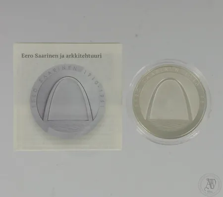 Hopeinen juhlaraha, Eero Saarinen ja arkkitehtuuri, 10 euroa, 925,  Paino: 25,5 g