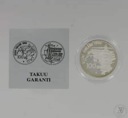 Hopeinen juhlaraha, Suomenlinna 250-vuotta, 100 mk, 925,  Paino: 22 g
