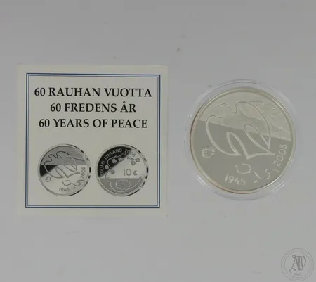 Hopeinen juhlaraha, 60 Rauhan vuotta, 10 euroa, 925,  Paino: 25,5 g