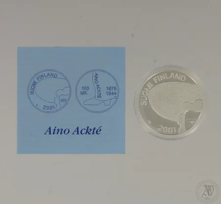 Hopeinen juhlaraha, Aino Ackte, 100mk, 925,  Paino: 31,2 g