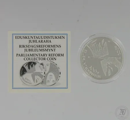 Hopeinen juhlaraha, Eduskuntauudistuksen juhlaraha, 10 euroa, 925,  Paino: 25,5 g