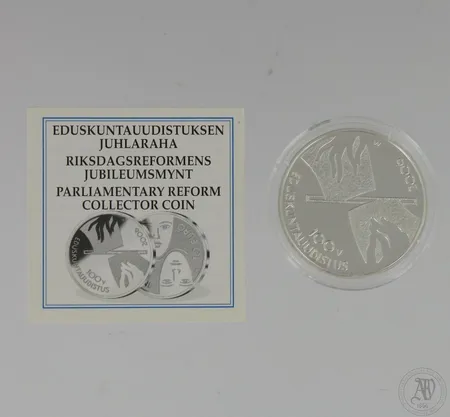 Hopeinen juhlaraha, Eduskuntauudistuksen juhlaraha, 10 euroa, 925,  Paino: 25,5 g