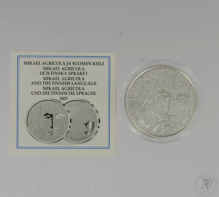 Hopeinen juhlaraha, Mikael Agricola ja Suomen kieli, 10 euroa, 925,  Paino: 25,5 g