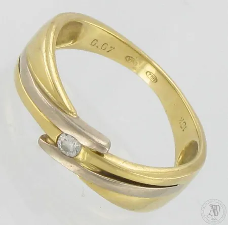 Timanttisormus 1xn.0.08ct, koko 19¾, 585 kelta- ja valkokulta,  Paino: 5,5 g