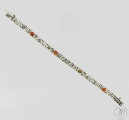 Kivirannekoru, yksi kivi puuttuu, pituus 180mm, leveys 6mm, 950br hopeaa,  Paino: 14,9 g