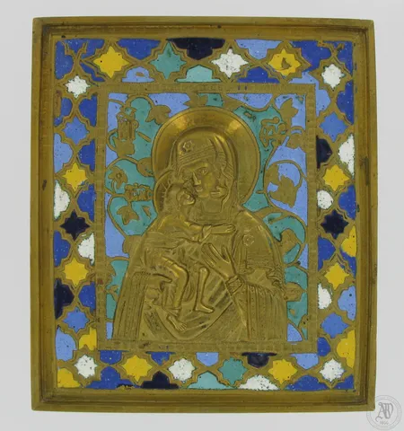 Matkaikoni emaloinnilla, ''The Virgin of Feodor'', koko 113x130mm, emalissa vaurioita.