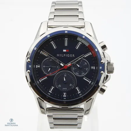 Teräsrannekello Tommy Hilfiger, quartz, taulun Ø 48mm, rannekkeen pituus 200mm, yksi lisäpala, laatikko ja paperit