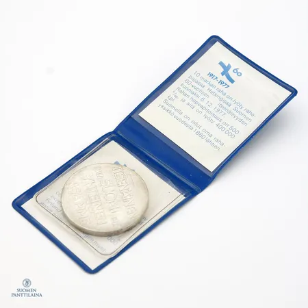 Juhlaraha, Itsenäinen Suomi 60 vuotta, nimellisarvo 10mk, 1917-1977, 500, Paino: 21,3 g