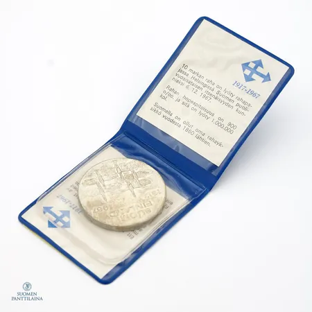 Juhlaraha, Suomen itsenäisyyden kunniaksi 1917-1967, nimellisarvo 10mk, 900, Paino: 23,9 g