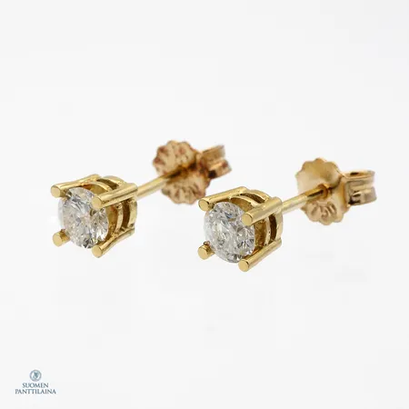 Timanttikorvakorut 2xn.0.35ct, toisen timantin reunuksen alapuolella pieni lohkeama, 750,  Paino: 1,6 g