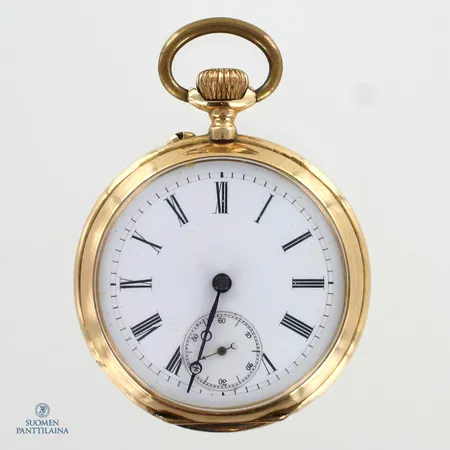 Kultataskukello, Ancre, mekaaninen, Ø 48mm, välikuori metallia, käytön jälkiä ja kolhuja, 585br,  Paino: 73,9 g