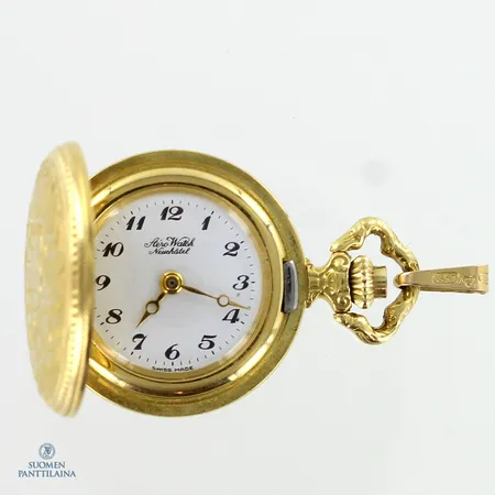 Kultakihlakello, Aero Watch, Neuchatel, mekaaninen, Ø 24mm, riipuslenkki 585, kello 750br,  Paino: 15,9 g