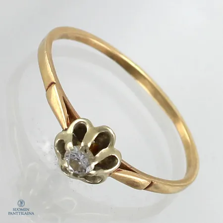 Timanttisormus 1xn.0.07ct, kaiverrettu, koko 18¼, 585 kelta- ja valkokulta,  Paino: 1,4 g
