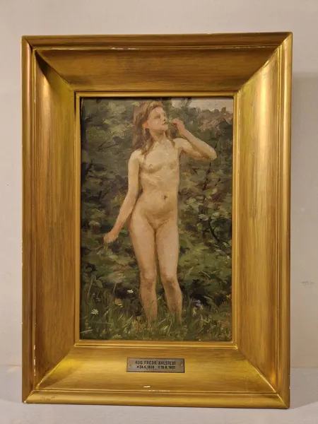 Öljyvärimaalaus Fredrik Ahlstedt, mitat ilman kehystä 19x30cm, kehyksissä kulumaa.