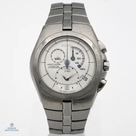 Teräsrannekello, Seiko, Actura Kinetic, quartz, ref- SNL001, rungossa normaaleja käytön jälkiä, rungon Ø 43mm, rannekeen pituus 190mm,