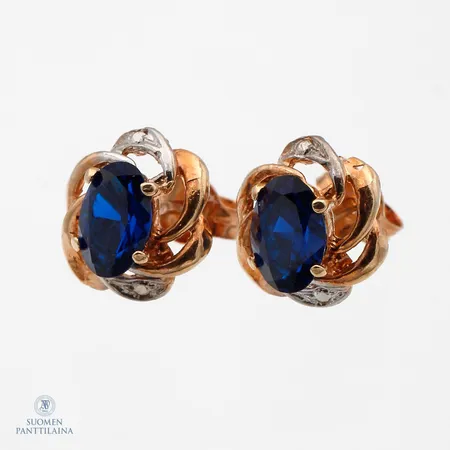 Sinisafiirikorvakorut, korkeus 8mm, 585br,  Paino: 1,2 g