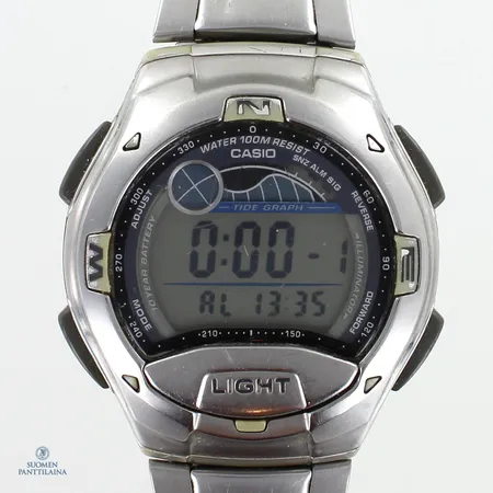Teräsrannekello Casio, dual time, alarm, W-753, quartz, rungon Ø42mm, lasissa naarmuja, teräsrannekkeen pituus 195mm, 