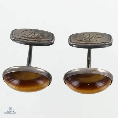 Tiikerinsilmä-kalvosinnapit, kaiverrettu, korkeus 19mm, 813br,  Paino: 13,2 g