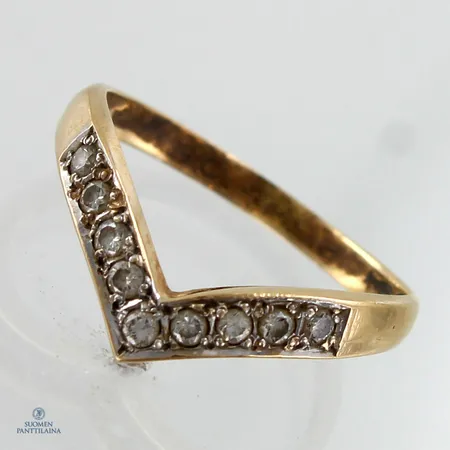 Timanttisormus 9xn.0.02ct, kaiverrettu, koko 16, 585,  Paino: 1,8 g