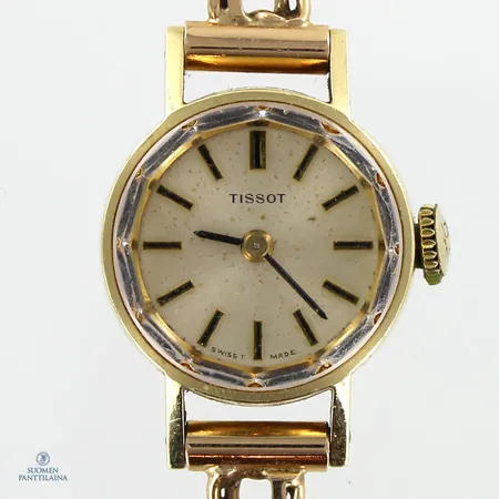 Kultarannekello Tissot, mekaaninen, nuppi viallinen, kaiverrettu, kultarannekkeen pituus 170mm, 585br,  Paino: 15,4 g