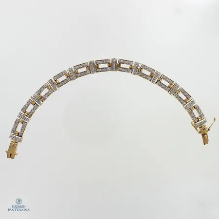 Timanttirannekoru 102xn.0.005ct, leveys  9mm, pituus 190mm, 585,  Paino: 21,6 g