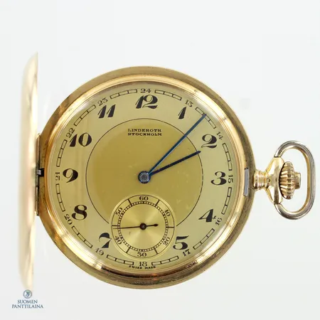 Kultataskukello Linderoth Stockholm, kaiverrettu, välikuori metallia, Ø  50mm, 585br, Paino: 73,4 g