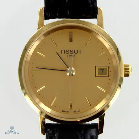 Kultaranekello Tissot, kaiverrettu, Quartz:paristo loppunut, taulun Ø 24mm,  Paino: 16,6 g