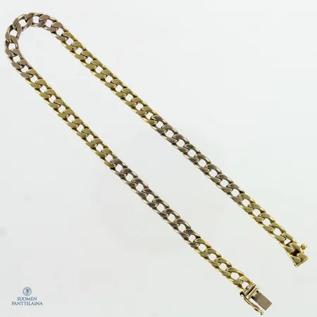 Panssariranneketju, leveys 4,2mm, pituus 215mm, 585 kelta- ja valkokkulta,  Paino: 13 g