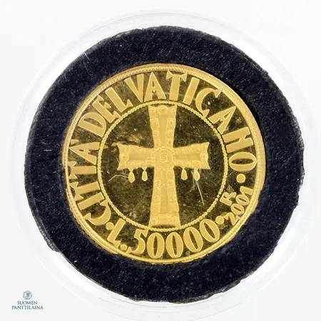 Kultaraha Cidade do Vaticano 50.000 liras, John Paul II, 2001 Símbolos religiosos - Cruz Vaticana, 917, Paino: 7,5 g