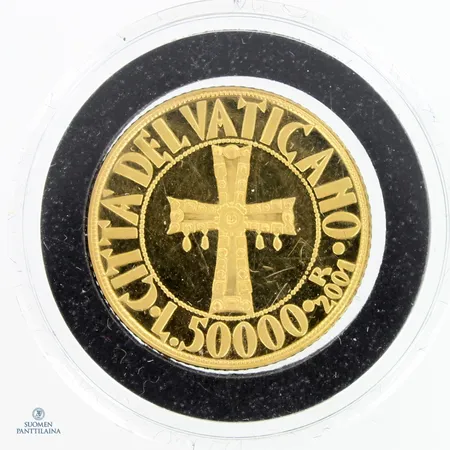 Kultaraha Cidade do Vaticano 50.000 liras, John Paul II, 2001 Símbolos religiosos - Cruz Vaticana, 917, Paino: 7,5 g