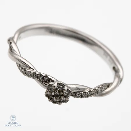 Timanttisormus 7xn.0.01ct ja 16xn.0.005ct, koko 18¾, 585 valkokulta, Paino: 2,5 g