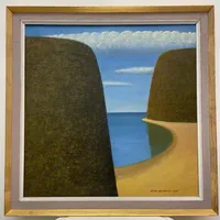 Öljyvärimaalaus kankaalle Veikko Laukkanen, Rauhan Ranta, signeeraus Veikko Laukkanen, 1969, korkeus 45cm, leveys 45cm. Paino: 0 g