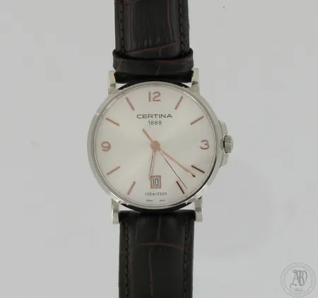 Teräsrannekello Certina DS Caimano, C017410160370, quartz: paristo loppunut, taulun Ø 38mm, nahkarannekkeen pituus 230mm, laatikko ja takuukortti